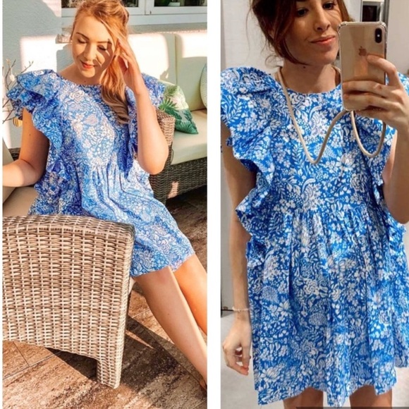 Zara Bloggers Fave Blue Floral Paisley Ruffle Dress - Picture 5 of 8